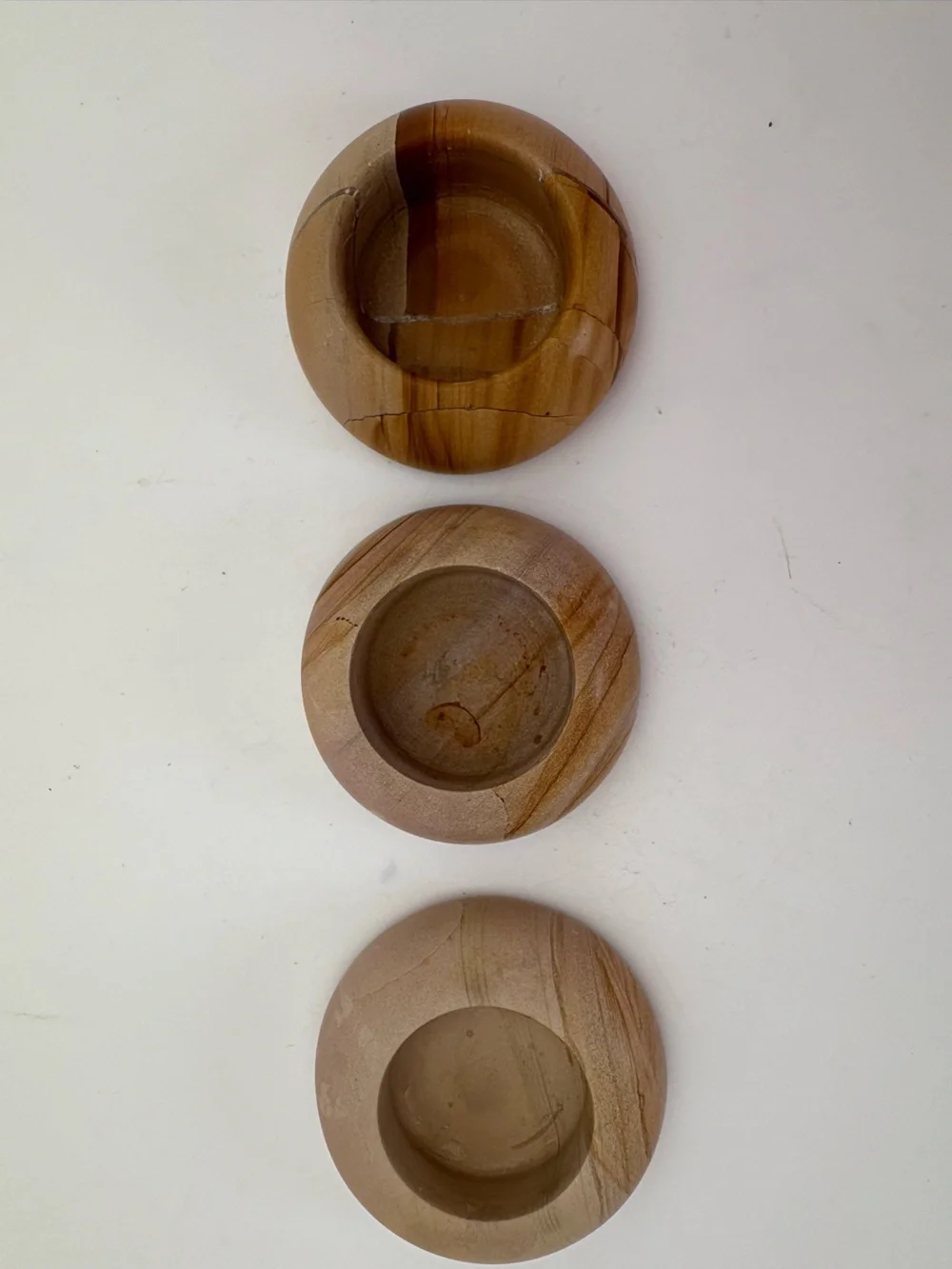 Gorgeous Stone Candle Or Paperweight Holders - Set of 3 - Natural Light Brown